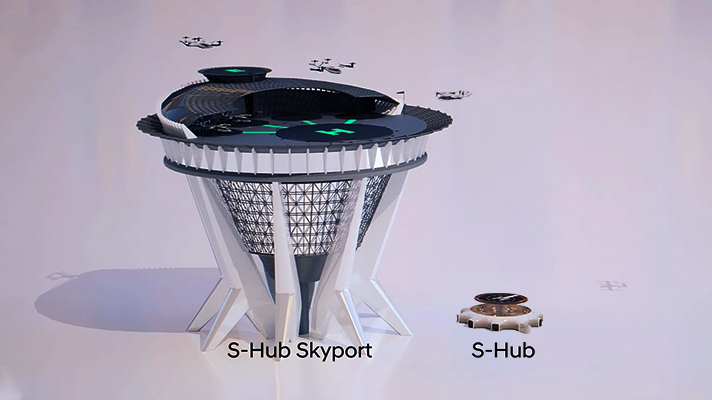 S-Hub 스카이 포트와 S-Hub가 나란히 놓여진 그래픽