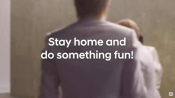 'Stay home and do something fun!' 이라고 적힌 BTS 협업 영상의 한 장면