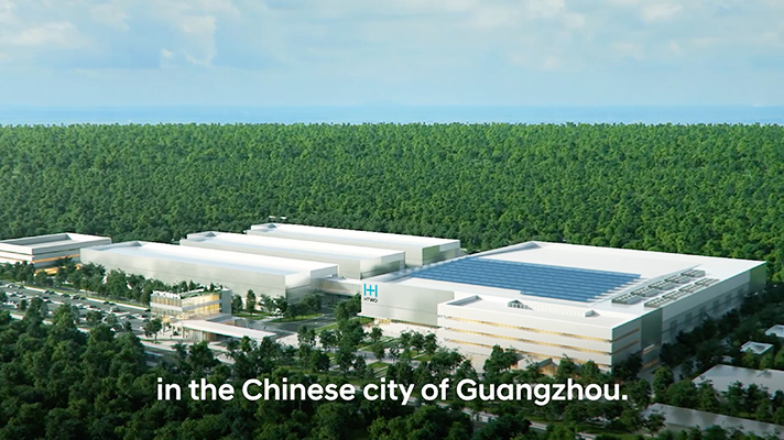 광저우 수소연료전지시스템 생산 공장 전경. in the Chinese city of Guanzhou.