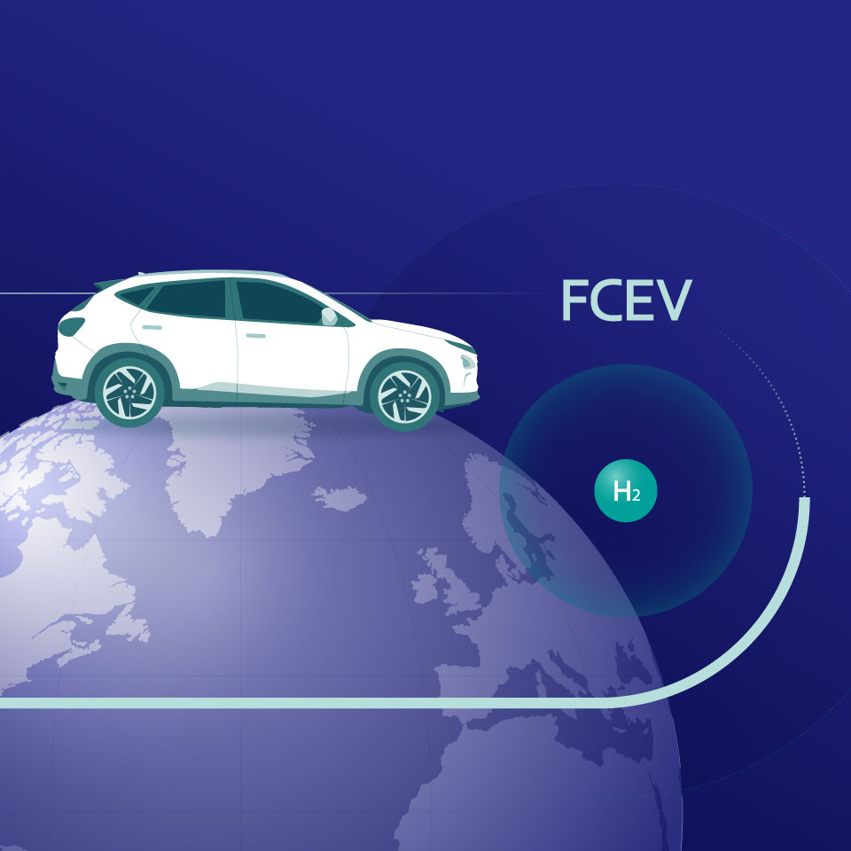 Illustration of car on earth written with FCEV