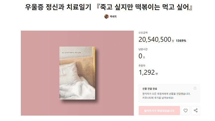 죽고 싶지만 떡볶이는 먹고 싶어의 크라우드 펀딩 현황