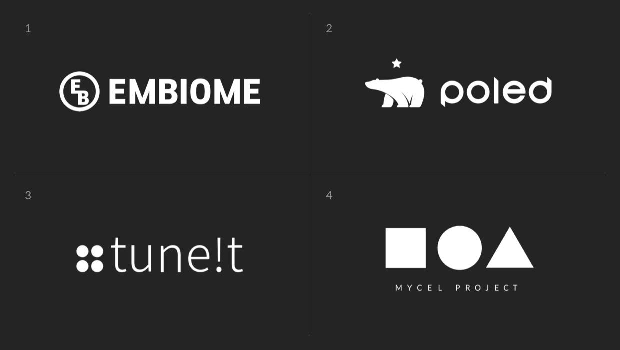 Embiome, Poled, Tuneit, Mycel logo