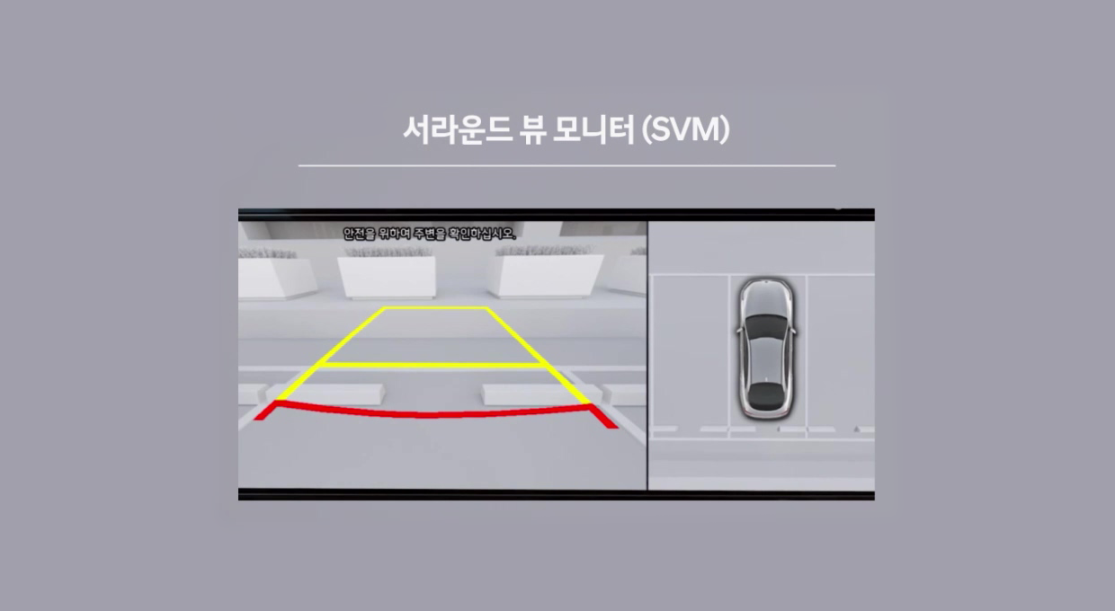 서라운드 뷰 모니터(SVM), 차량 주변 상황을 보여주고 있는 모습