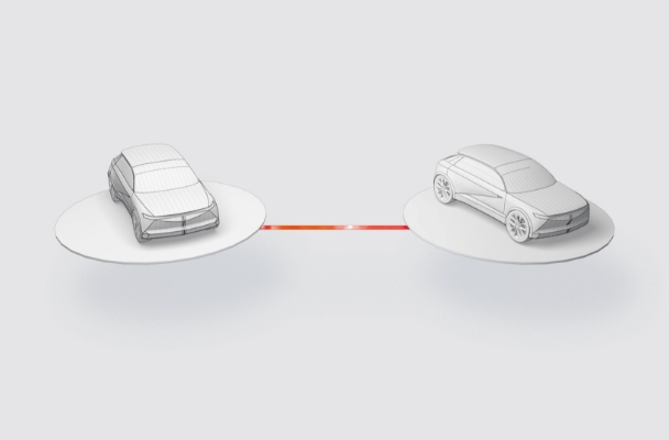 현대차그룹의 V2V 기술 예시를 보여주는 이미지의 모습