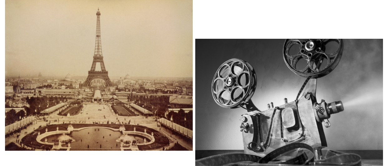19세기 초 세계박람회를 통해 공개된 파리 에펠탑과 영사기의 모습