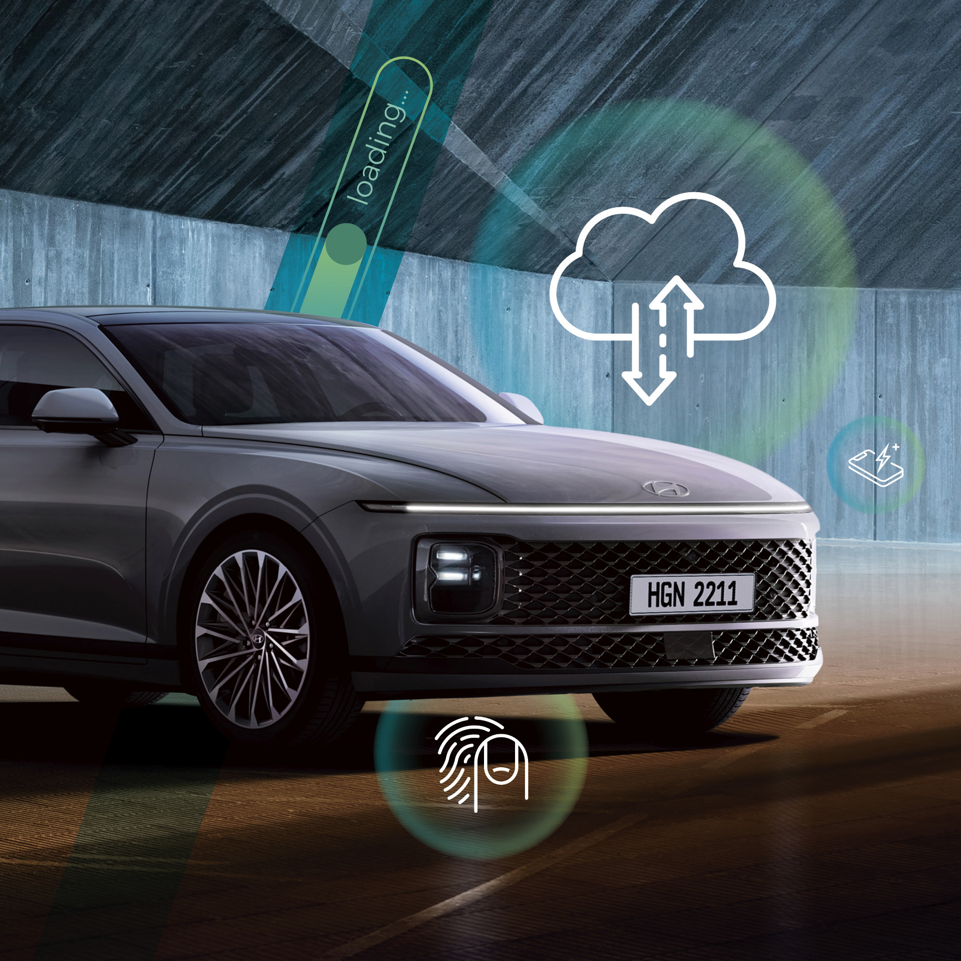 현대자동차 디 올 뉴 그랜저의 무선 소프트웨어 업데이트를 표현한 그림