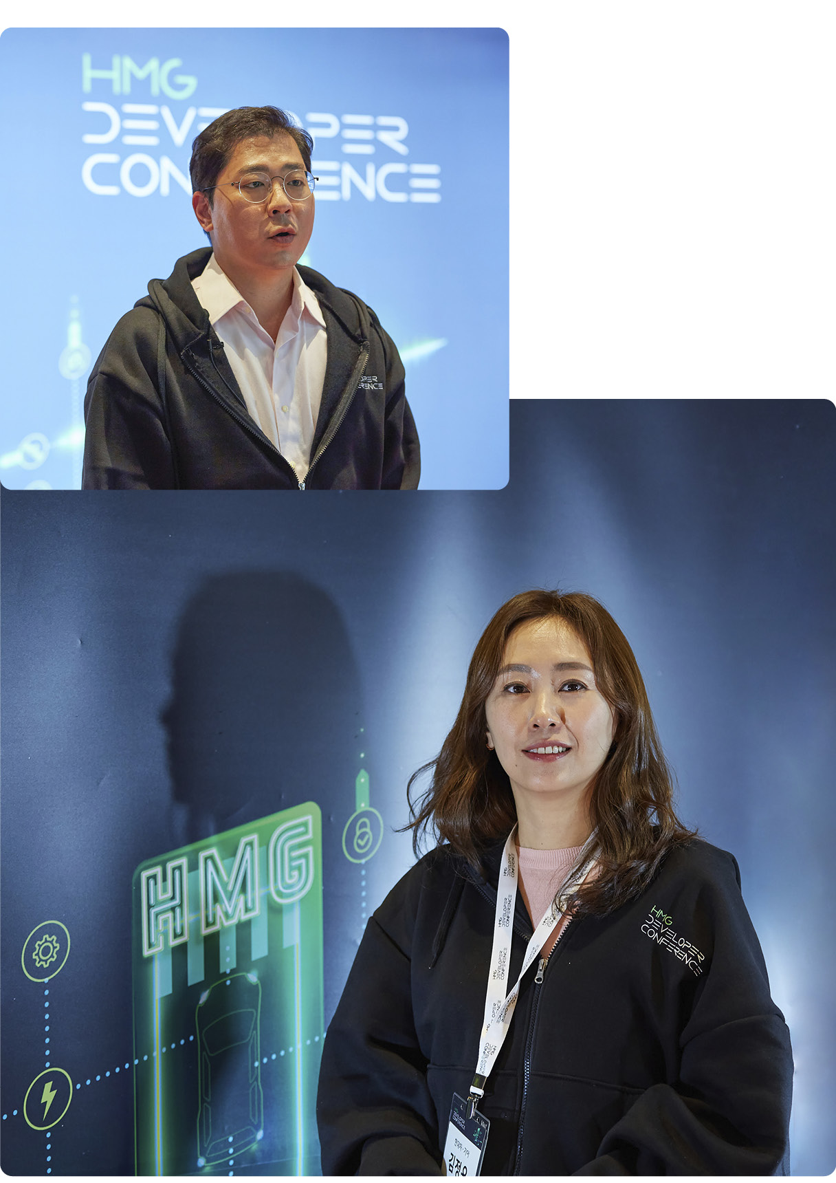 인터뷰 질의에 답변하고 있는 안형기 상무, 김정은 파트장