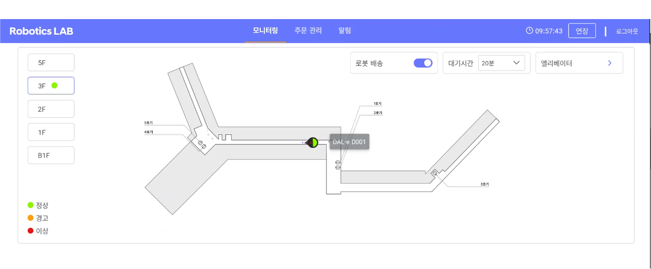 배송 로봇 목적지 이동 현황