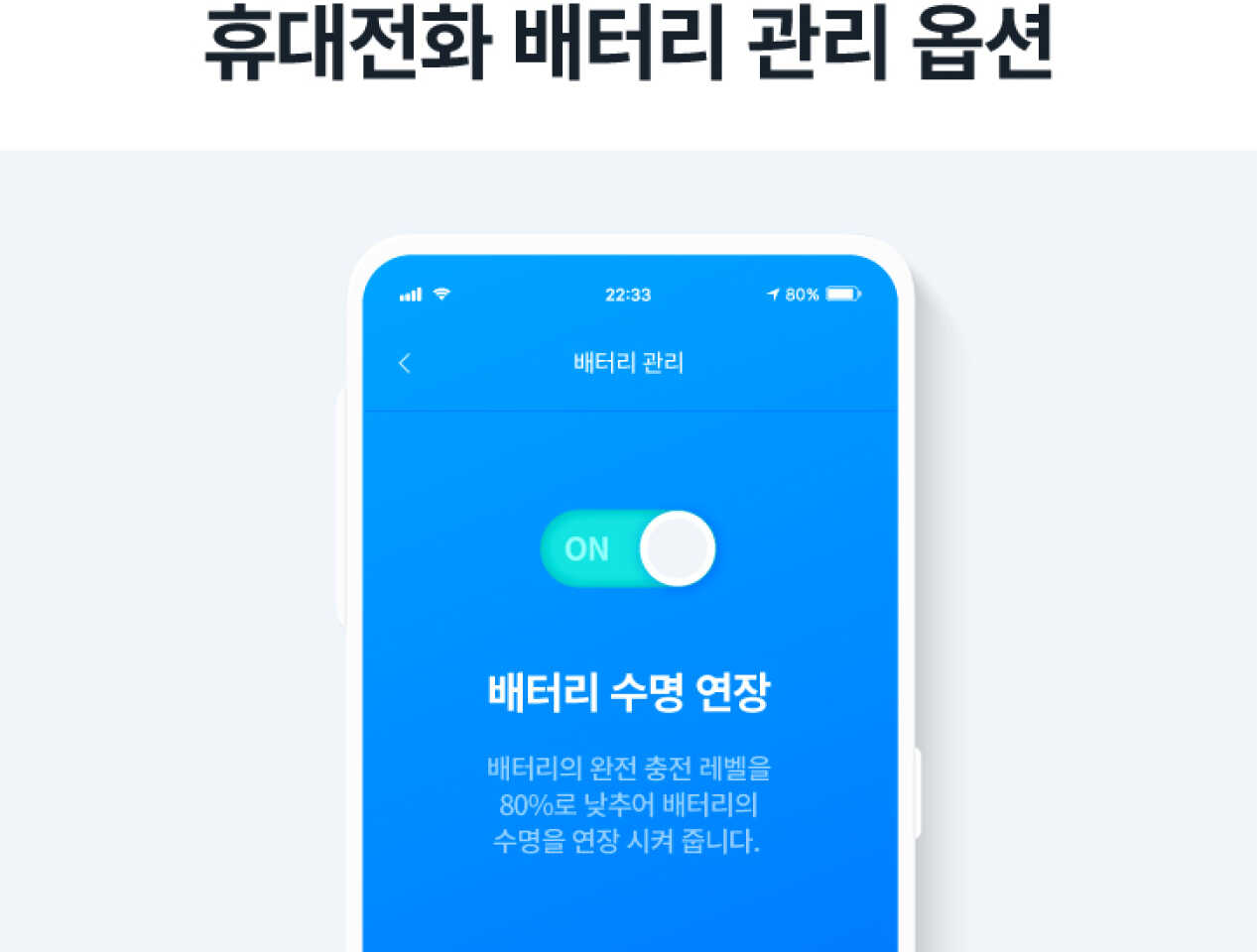 휴대전화 배터리 관리 옵션 인포그래픽