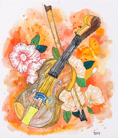 최유진 작가가 그린 바이올린과 꽃