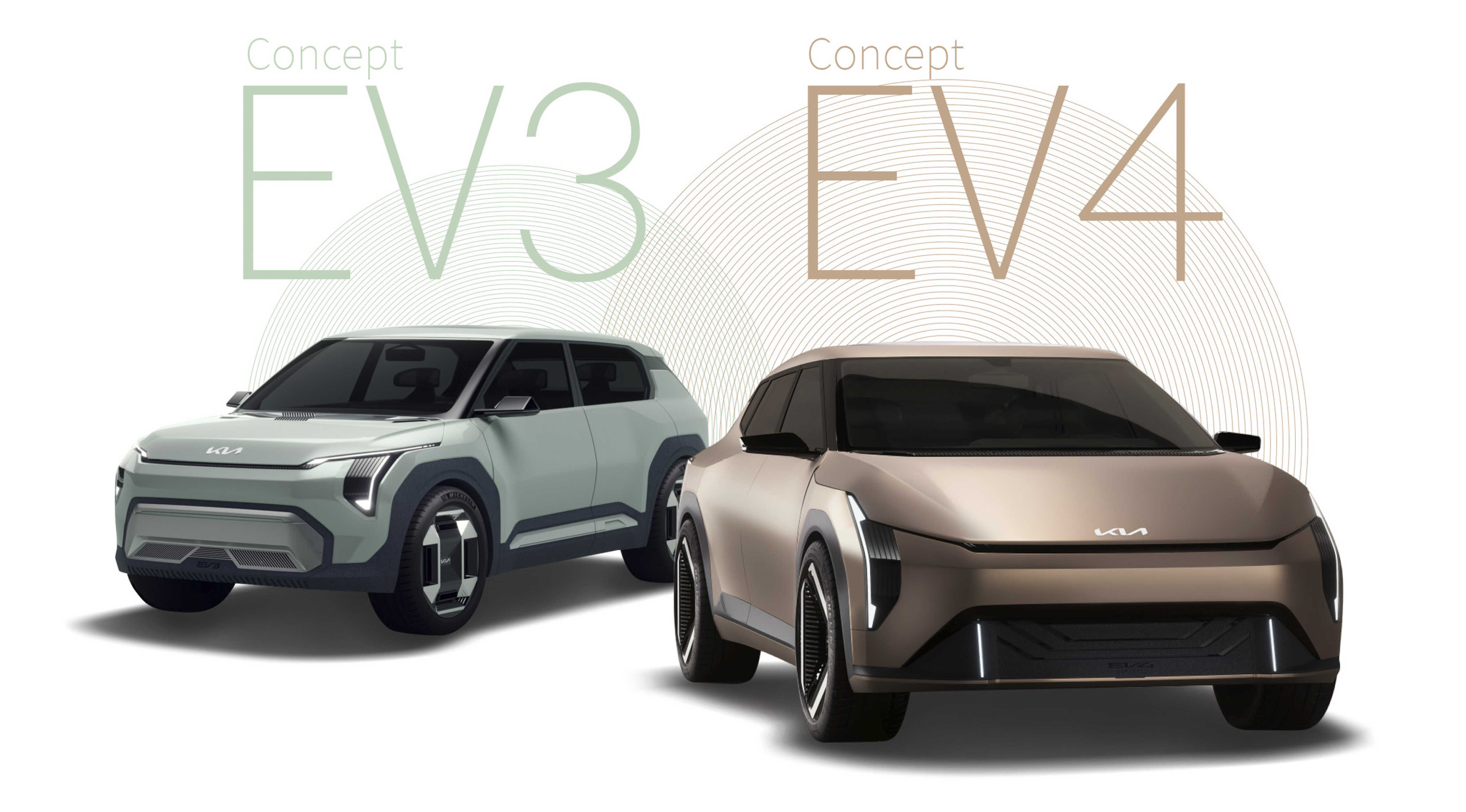 기아 EV 콘셉트카인 EV3 콘셉트와 EV4 콘셉트의 모습