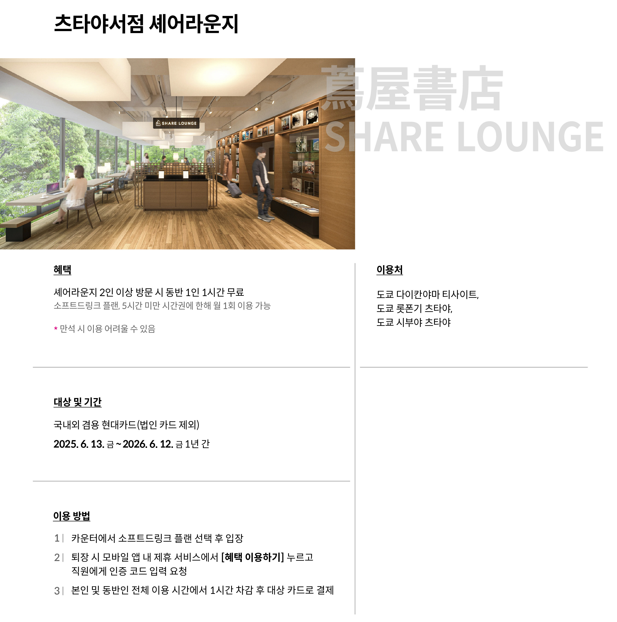 츠타야서점 셰어라운지 제휴 서비스에 대해 소개하는 인포그래픽