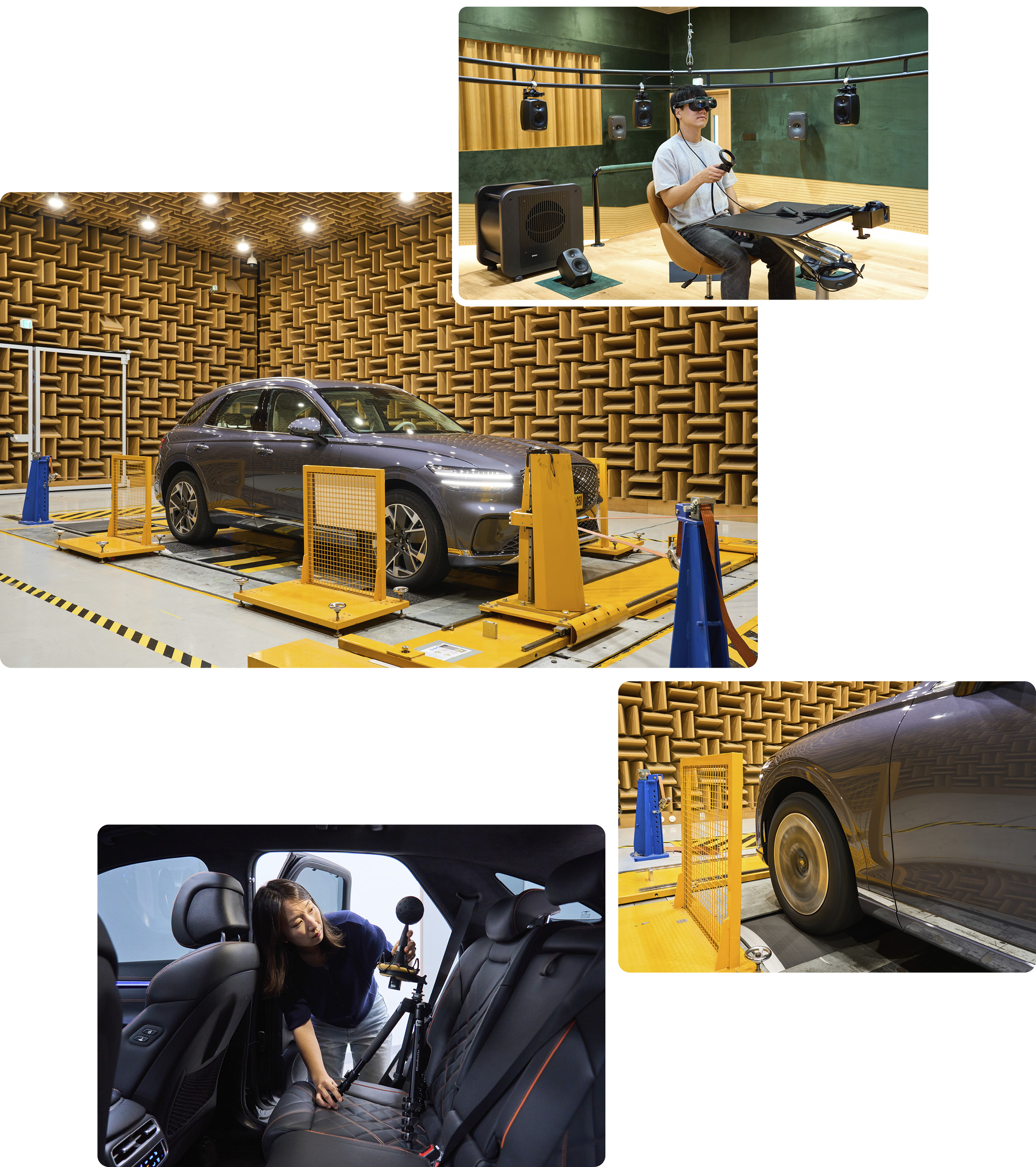 GV70 전동화모델 NVH 시험 모습과 VR 시험 모습